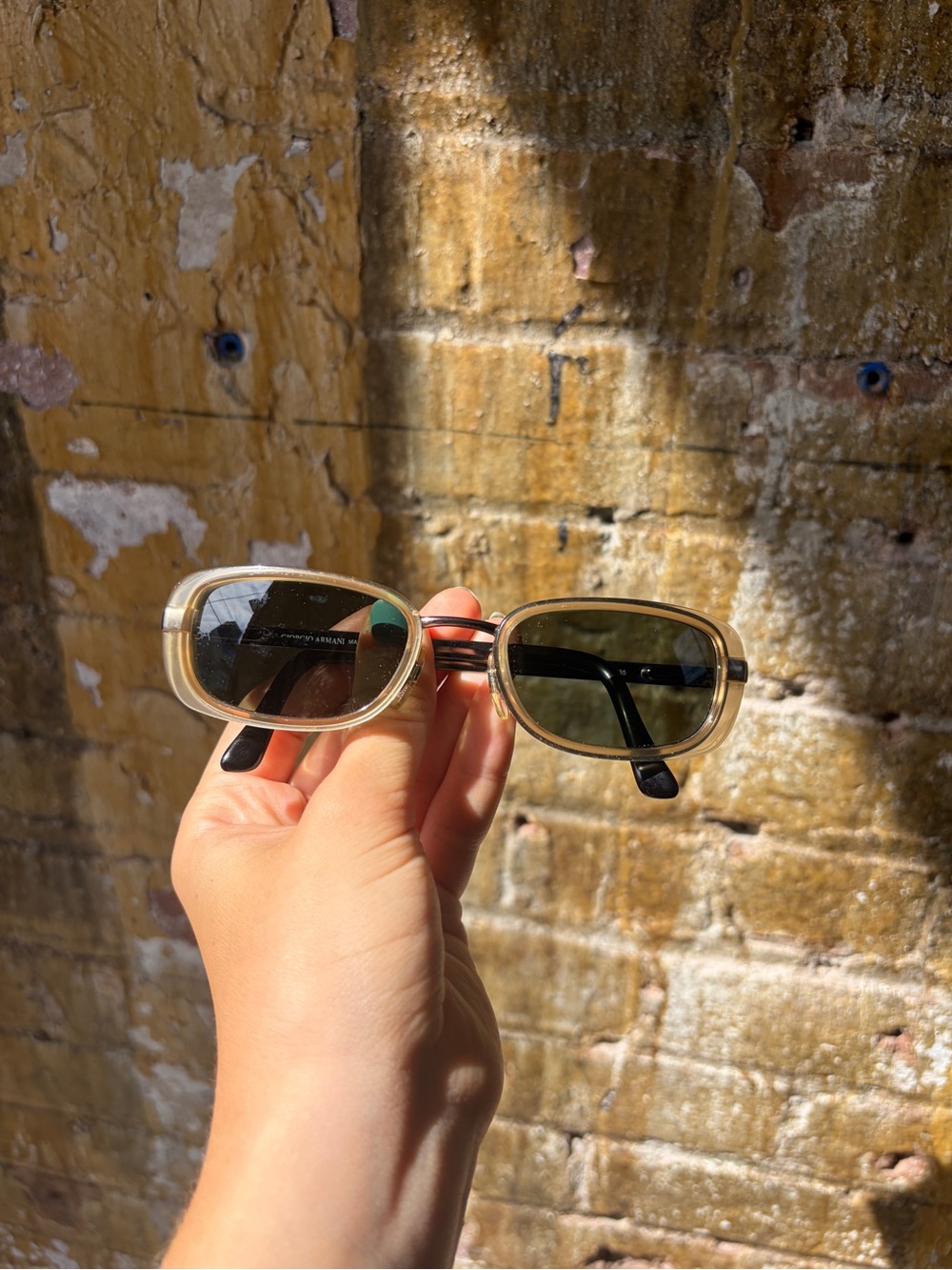 Giorgio Armani Cream Transparent Rectangular Sunglasses with Dark Lenses